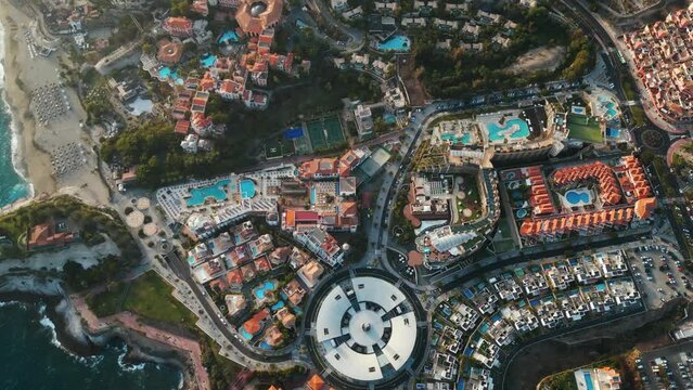 aerial view of Costa Adeje hotels and resorts with Plaza Del Duque shopping mall