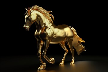 Obraz na płótnie Canvas Golden figure of a horse made with generative AI