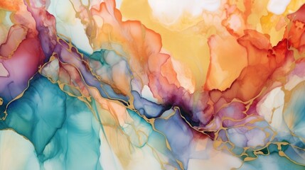 Abstract alcohol ink background, luxury dreamy illustration with beautiful color palette, minimal painting design for wallpaper or print, creative hand drawn art, watercolor or oil - Generative ai