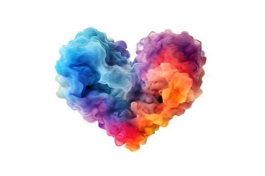 Heart-shaped smoke colorful, isolated, abstract colored, created with Generative AI technology