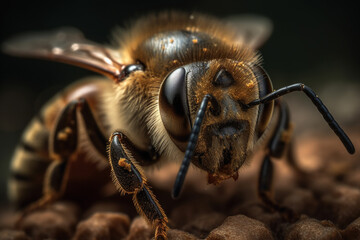 A close up view of honey bee. Created using Generative AI technology.