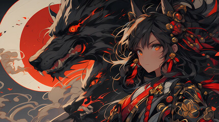 hand drawn cartoon anime japanese ninja girl illustration
