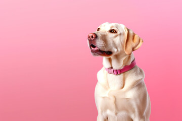 cute labrador dog on pink background