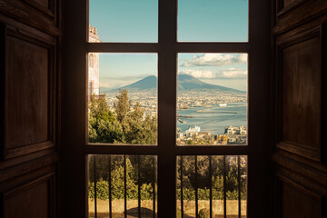 View of Naples bay and Mount Vesuvius, Certosa di San Martino (Monastery of St. Martin), Naples, Italy