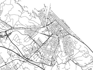 Vector road map of the city of  Pesaro in the Italy on a white background.