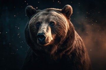 Fototapeta premium Close up photo of a wild, big Brown Bear, A bear, realistic bear at night, wild life, Generative AI