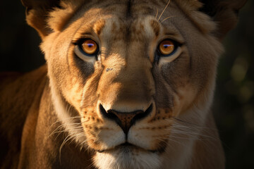 Close up portrait of a lion. Generative AI.