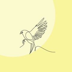 Single continuous line drawing of a flying bird