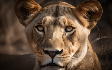 Fototapeta na wymiar Close up portrait of a lion. Generative AI.