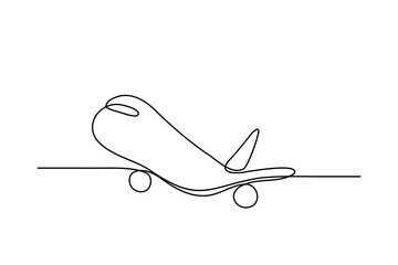 Aircraft is flying, taking off or landing - One Line Drawing.