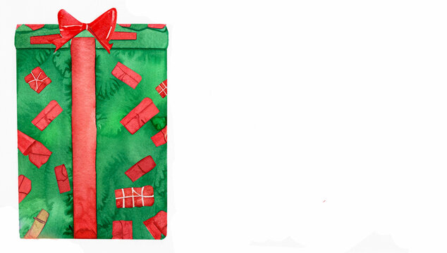 Pade bottom border. Decorative element composition of gift boxes covered with decorative paper. Christmas presents. hand-drawn watercolor illustration isolated on white background, copy space
