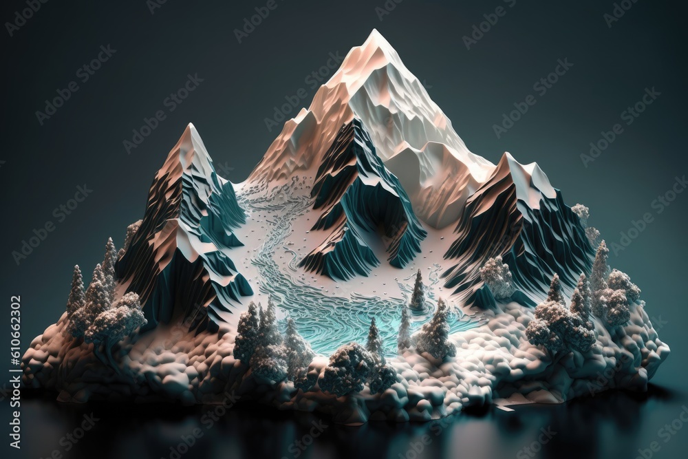 Canvas Prints isometric of the snow mountain at dark background. generative ai.