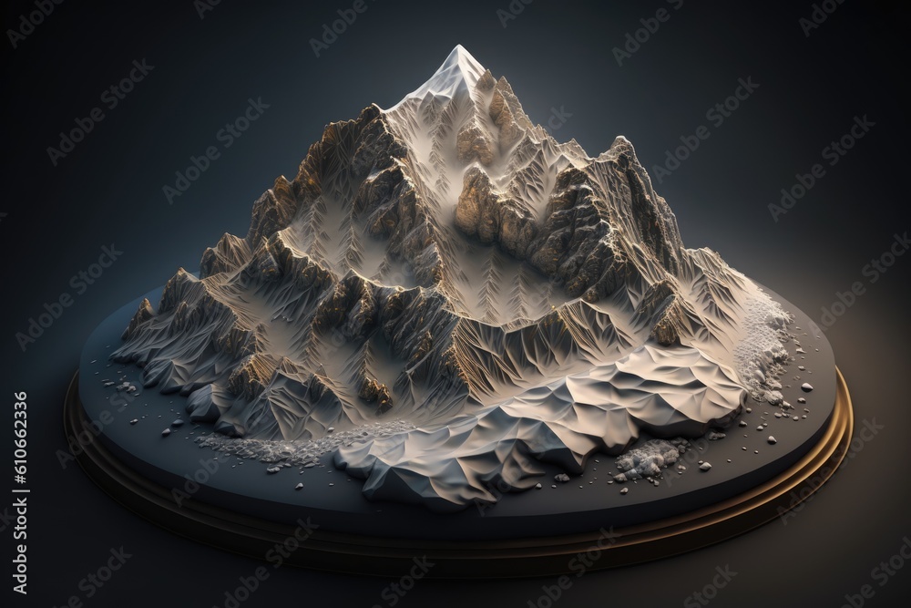 Canvas Prints isometric of the snow mountain at dark background. generative ai.