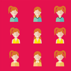 Simple avatar icons of various business women. Icon isolated on pink background. Illustration vector.