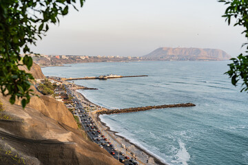 Sunset in la Costa Verde (Green Coast) in Lima, Peru - 610662315