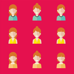 Simple avatar icons of various business women. Icon isolated on pink background. Illustration vector.