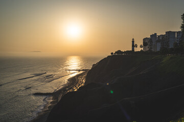 Sunset in la Costa Verde (Green Coast) in Lima, Peru - 610662332