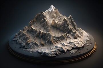 Isometric of the snow mountain at dark background. Generative AI.
