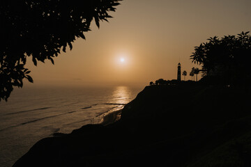 Sunset in la Costa Verde (Green Coast) in Lima, Peru - 610662350