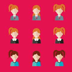 Simple avatar icons of various business women. Icon isolated on pink background. Illustration vector.