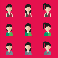 Simple avatar icons of various business women. Icon isolated on pink background. Illustration vector.