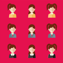 Simple avatar icons of various business women. Icon isolated on pink background. Illustration vector.