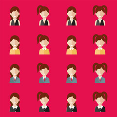Simple avatar icons of various business women. Icon isolated on pink background. Illustration vector.