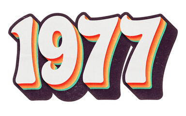 Year 1977 in retro typographic style. Isolated collage element on transparent background