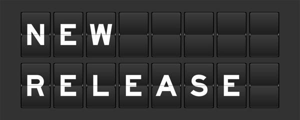 Black color analog flip board with word new release on gray background