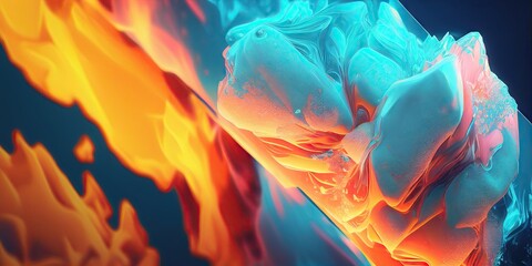 Geometric icy objects illuminated by blue and orange lighting Cheerful warm colors Abstract, Elegant and Modern AI-generated illustration