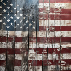 Rustic American Country Flag Painted on Wooden Background,  Happy Independence Day made with Generative AI