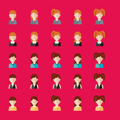 Simple avatar icons of various business women. Icon isolated on pink background. Illustration vector.