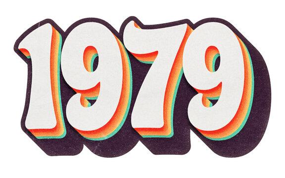 Year 1979 in retro typographic style. Isolated collage element on transparent background
