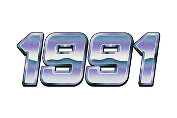 Year 1991 in retro typographic style. Isolated collage element on transparent background