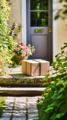 Postal service, home delivery and online shopping, parcel box on a house doorstep in the countryside, generative ai