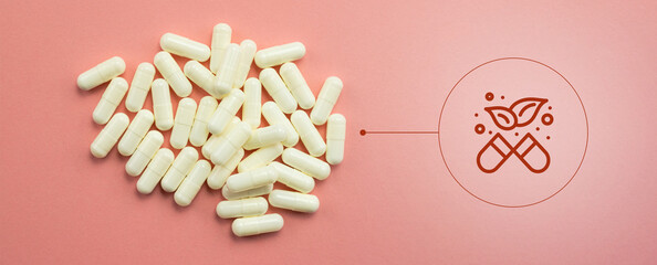 Vegan capsules with vitamins, body supplementation, healthy life