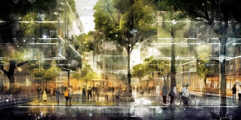 Naklejka premium Futuristic sustainable city, urban background, generative ai