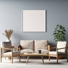 Interior with customizable blank frame, generative ai