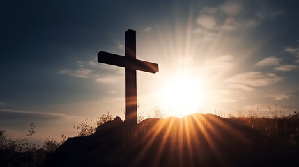 cruz de jesus cristo em por do sol 