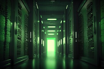 Green technology data server room. Generative AI.