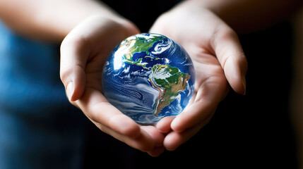 Hands holding Planet Earth environment friendly concept