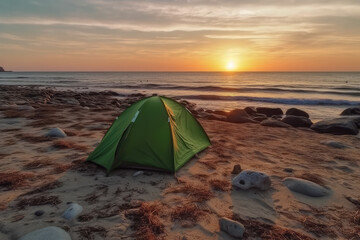 A tent at a seaside camping site.