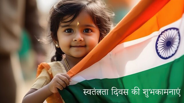 Indian Girl holding Indian flag Independence day celebration India