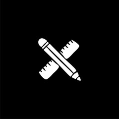 Pencil and ruler icon icon isolated on black background