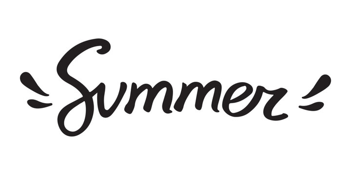 Summer word hand drawn lettering. Vector black typography isolated on white background. Design for prints, poster, banner