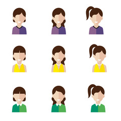 Simple avatar icons of various business women. Icon isolated on white background. 