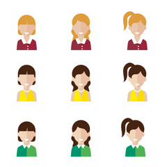 Simple avatar icons of various business women. Icon isolated on white background. 