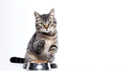 Happy cat with delicious cat food. Generative AI