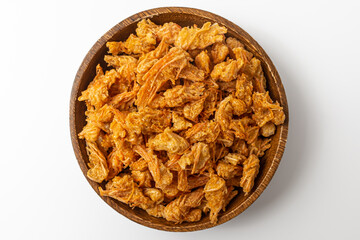 Fried shrimp head snack on white background