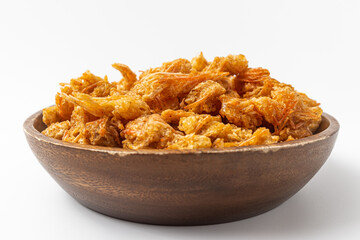 Fried shrimp head snack on white background